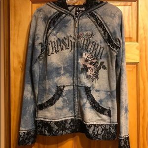 Crash & Burn Pink Rose 🌹 Metallic Tye Dye Intricate Lace Detailed Hoodie…